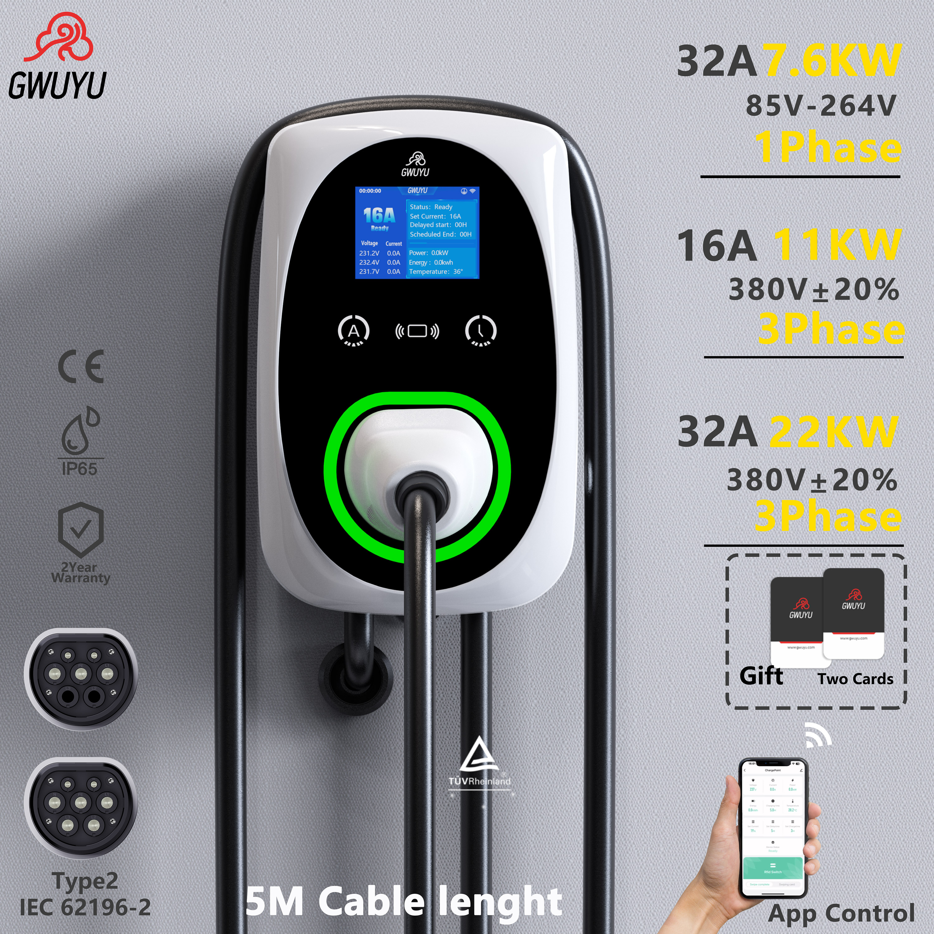 GWUYU EV Charger 32A 7.6KW EVS – Ev Charger Wallbox Bewertung und Preis
