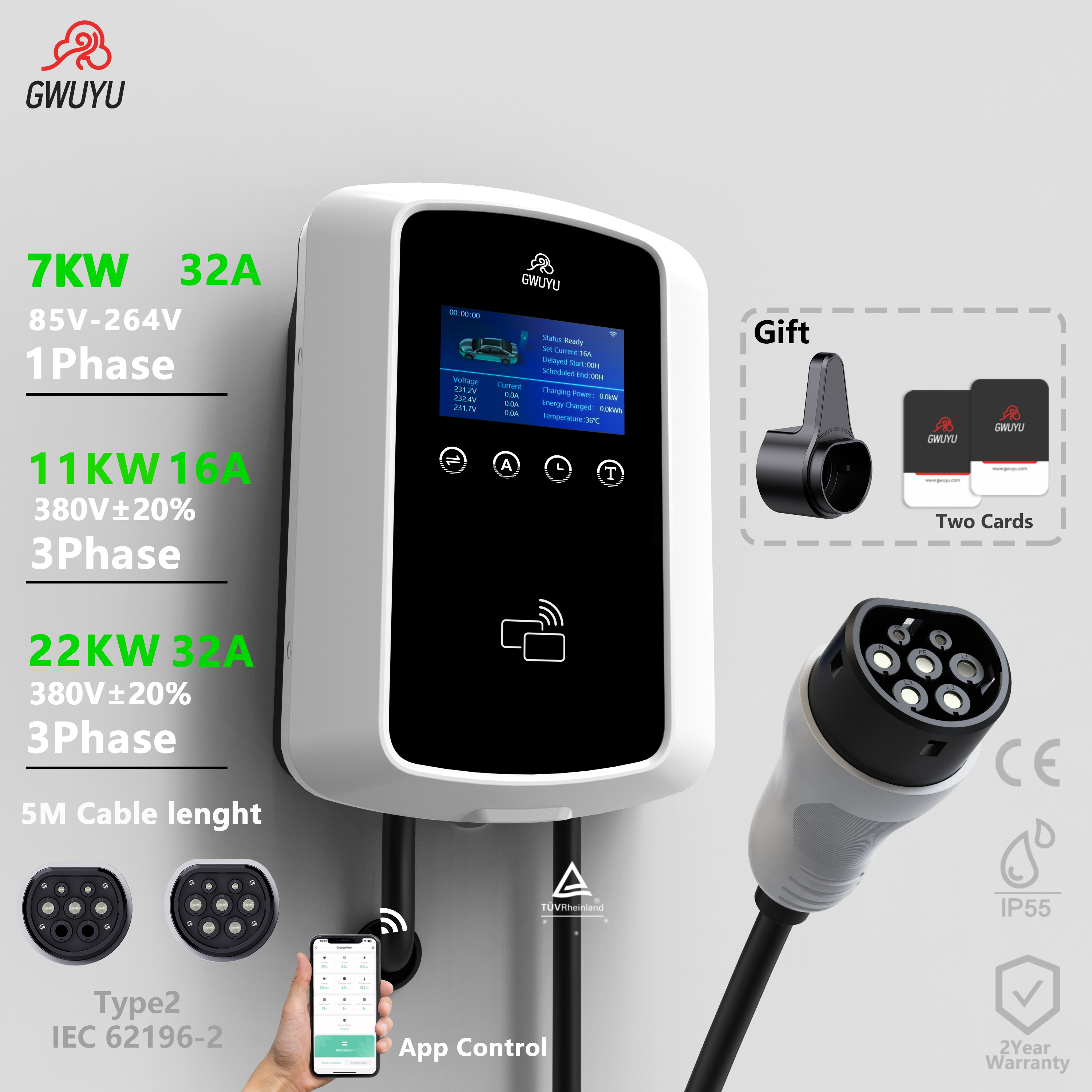 GWUYU EV Wallbox Charger Type  – Ev Charger Wallbox Bewertung und Preis